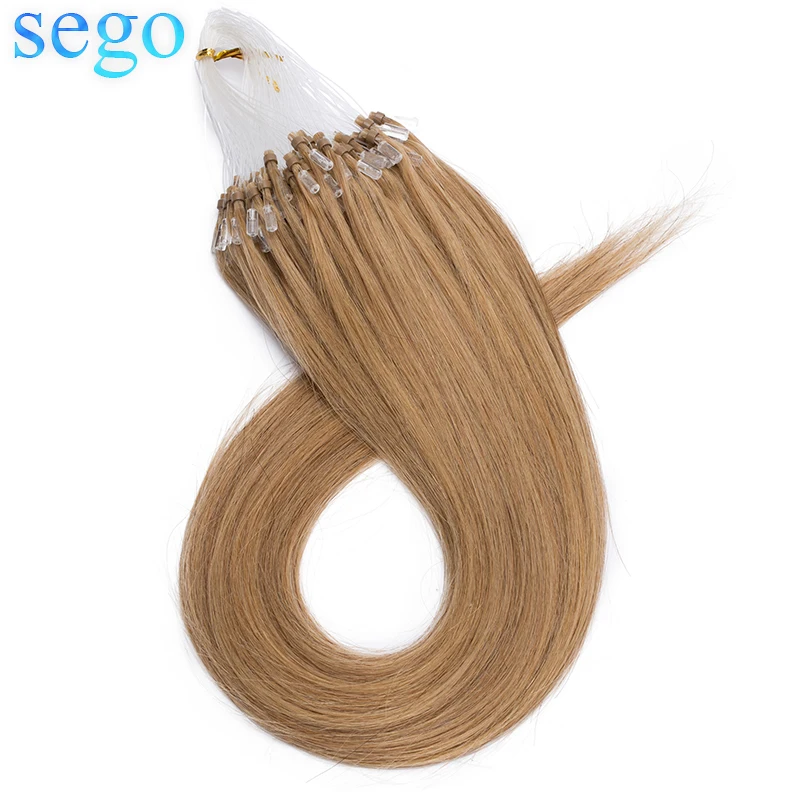 SEGO, 1 г/локон, 50 шт., прямые волосы на микро-кольцах, человеческие волосы, не Реми, волосы для наращивания, 1"-24", натуральный блонд