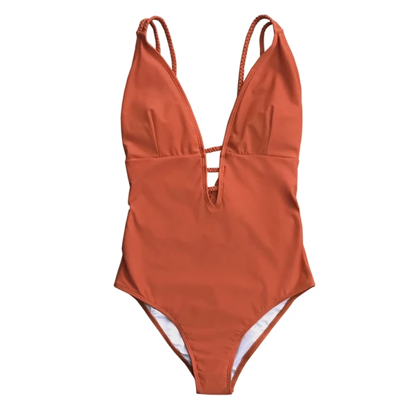 CUPSHE активный Оранжевый Плетеный Цельный купальник для женщин, сплошной глубокое погружение монокини с v-образным вырезом, пляжные купальные костюмы для девочек - Цвет: Оранжевый