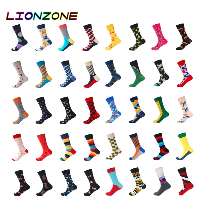 LIONZONE фирменные качественные мужские и женские Носки Happy цветные хлопковые носки