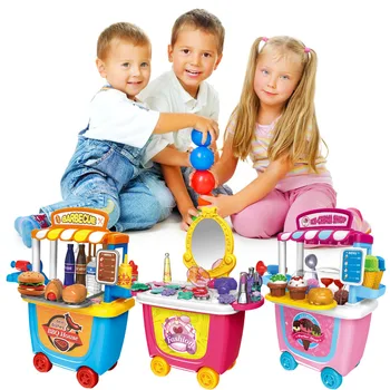 

Kids Baby Simulation Barbecue Ice Cream Shop Dresser Cart Playset Miniature Pretend Toy Play Supermarket House Toy Set Briquedos