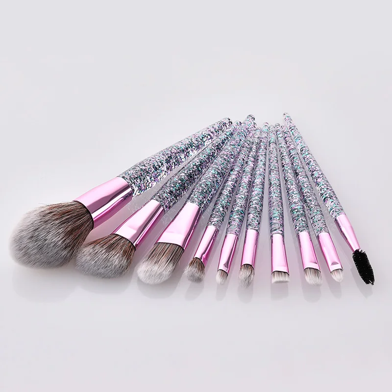 Fashion 9/10pcs Makeup Brush Set Glitter Shinny Crystal Foundation Blending Power Contour Face Cosmetic Beauty Make Up Tool Set