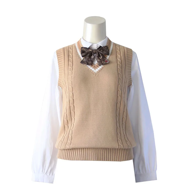 

JK Uniforms Japanese Cosplay Pullover cotton striped khaki vest