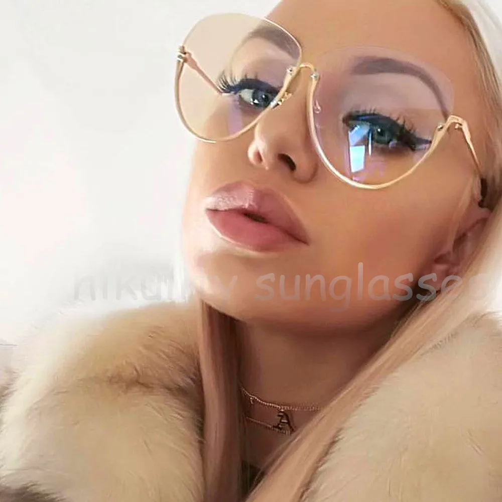 

84193 Vintage Half Frame Eyewear Frame Glasses Clear Luxury Sunglasses Women Brand Designer Shades Sun Glasses Female Lunette