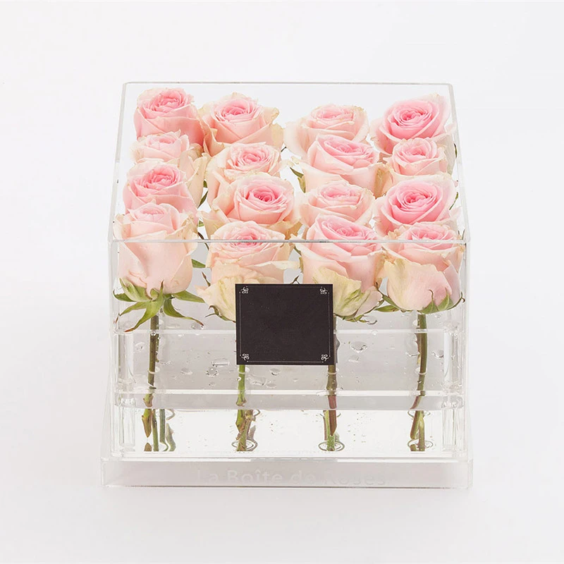 

New Year Christmas Valentine's Day Gift Acrylic Flower Box Rose Make Up Storage Case Clear Holy Gift 16 Grid