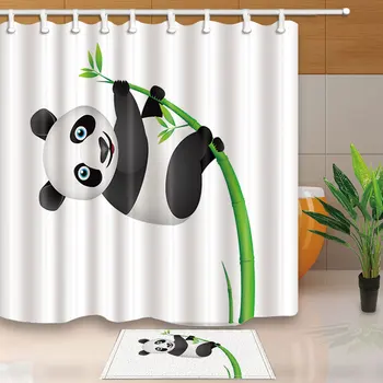 

Shower Curtains Cute Panda Bamboo Printed Bathroom Curtain Waterproof Ecofriendly Polyester Fabric Shower Curtains With 12 Hooks