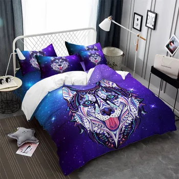 

Colorful Animal Husky Dog Bedding Set Purple Galaxy Duvet Cover Set King Queen Bedding Polyester Bedclothes Pillowcase
