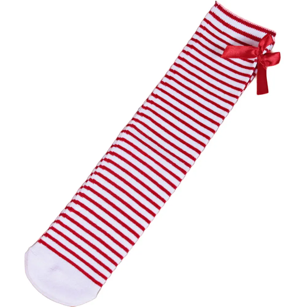 В году высокие носки с бантом под сапоги для девочек Симпатичные длинные носки принцессы в полоску для школьницы однотонного цвета теплые