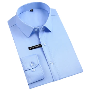 

Fashion Bamboo Fiber Non Iron Long Sleeve Solid Dress Shirt Mens Formal Business Casual Shirts Camisa masculina