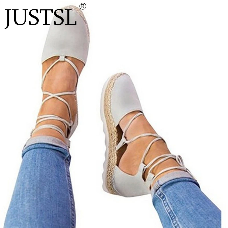 

JUSTSL Women Sandals 2018 Summer Shoes Woman Style Flats Sandals Lace Up Casual Shoes Sandals Women Soft Bottom zapatos mujer