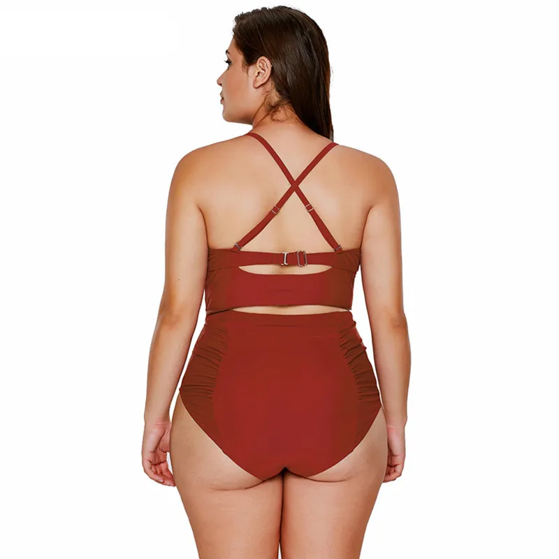 Высокая талия Купальники большого размера Strappy Neck Detail женские Пуш ап мягкие