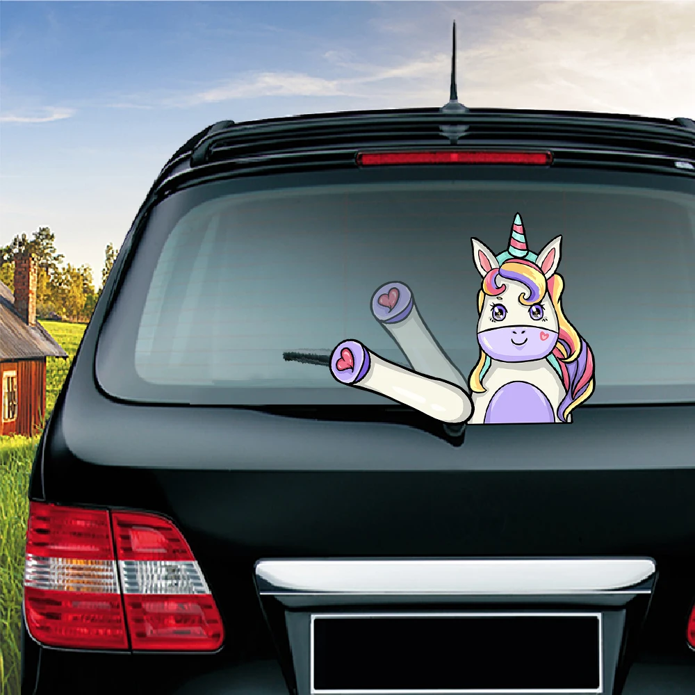 

Removable A Lovely Unicorn Waving Wiper PVC Rear Window Wiper Stickers Rear Windshield Car Sticker Car Styling Auto Accessories