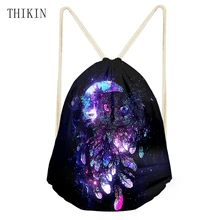 THIKIN рюкзак женская галактика с животным принтом водонепроницаемая сумка Сова спортивные сумки Draw-стринги с кармашком Дети Девушки логотип на заказ Bolsos