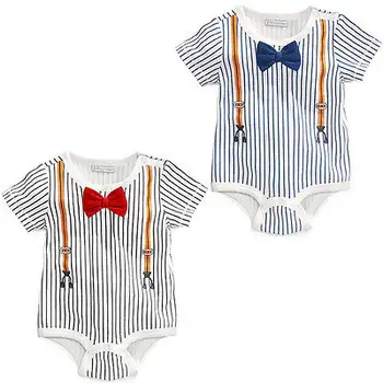 

Gentleman Baby Boys Newborn Sailor Bow Vertical Stripes Uniform Summer Jumpsuit Romper Climbing Clothes 0-24M