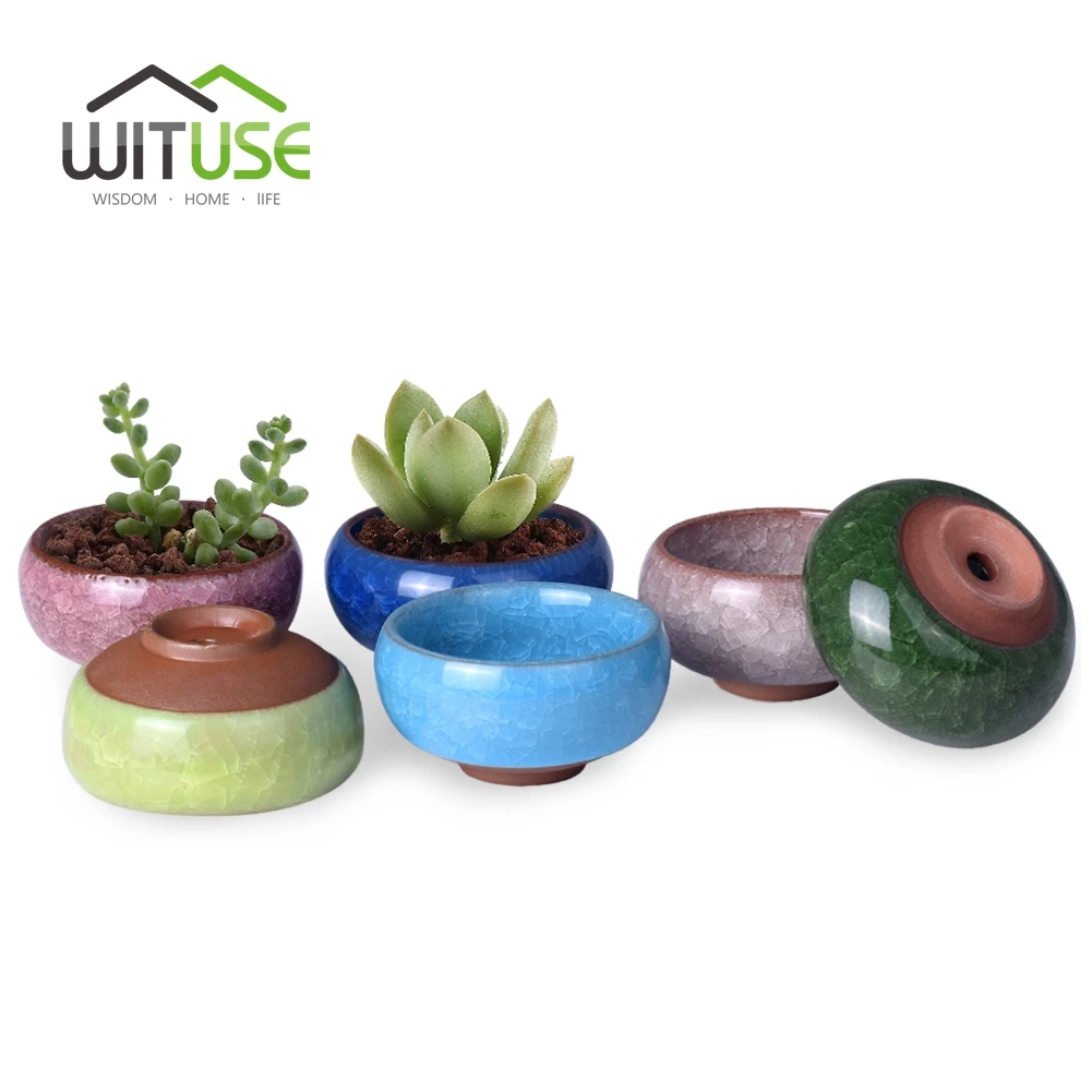 

WITUSE Cute Ice-Crack Bonsai Ceramic Flower Pot Succulent Plants Potted Desk Decor Glazed Ceramic Pot For Home Office 2.5*1.3"