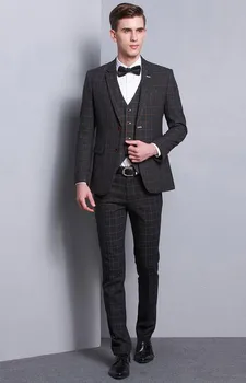 

2017 Fashionable Two Buttons Men Suits Business Formal Suits Groom Tuxedos Suits Jacket Pants Vest Groomsmen Best Man Suits