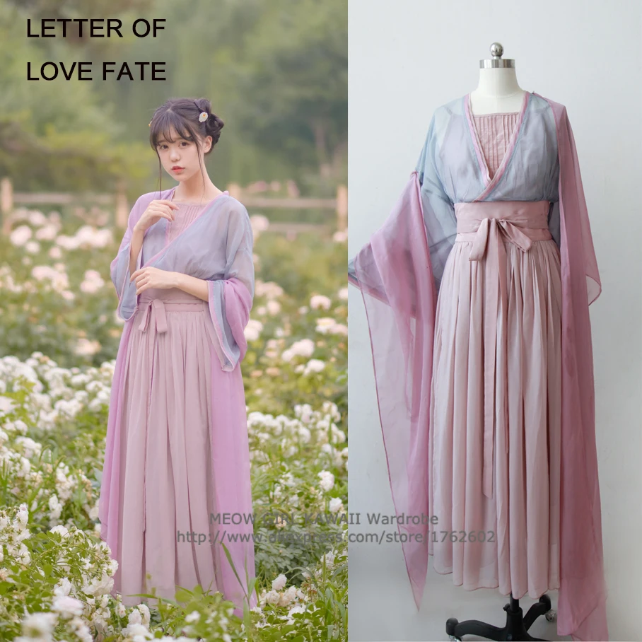 

"Letter of Love Fate" 3Pcs Set Women's Chinese Style Vintage Daily Dress Fairy Kei Hanfu Long Dress Long Sleeve Spring