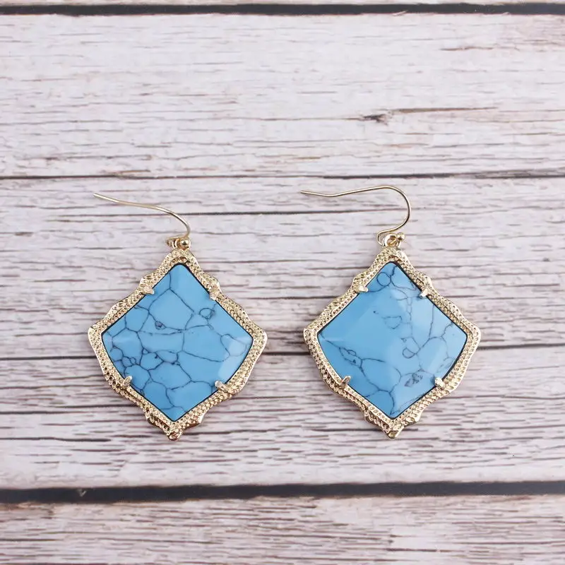 

Real Natural Semi-precious Stones Square Kyrie Dangle Drop Earrings for Women Abalone Shell Drop Earrings Jewelry