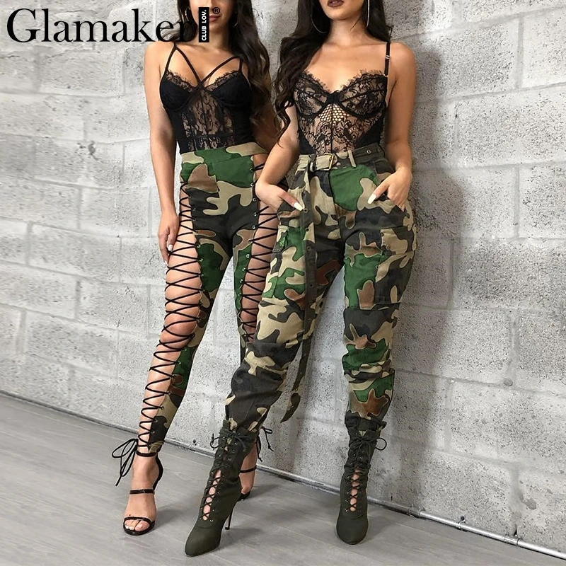 Glamaker كامو القطن عالية الخصر النساء السراويل البضائع عارضة الإناث مثير سراويل رياضية الصيف نحيل أسفل السراويل الربيع السراويل