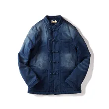 Chinese style men denim jacket thick casual high quality cotton-padded coat winter new men’s leisure jeans jacket C91