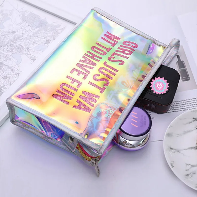 Transparent PVC Multicolor Laser Cosmetic Bag Women Clutch Portable Make Up Beauty Bag Storage Travel Toiletry Bath Wash Kit