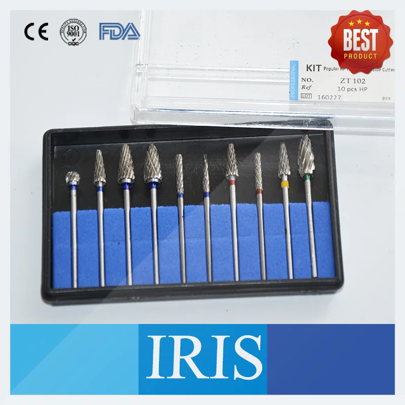

10 Pieces/ kit Popular HP Tungsten Carbide Cutter Polisher Kits Handpieces Burs Grinder For Alloy Metal Jewellery Polishing