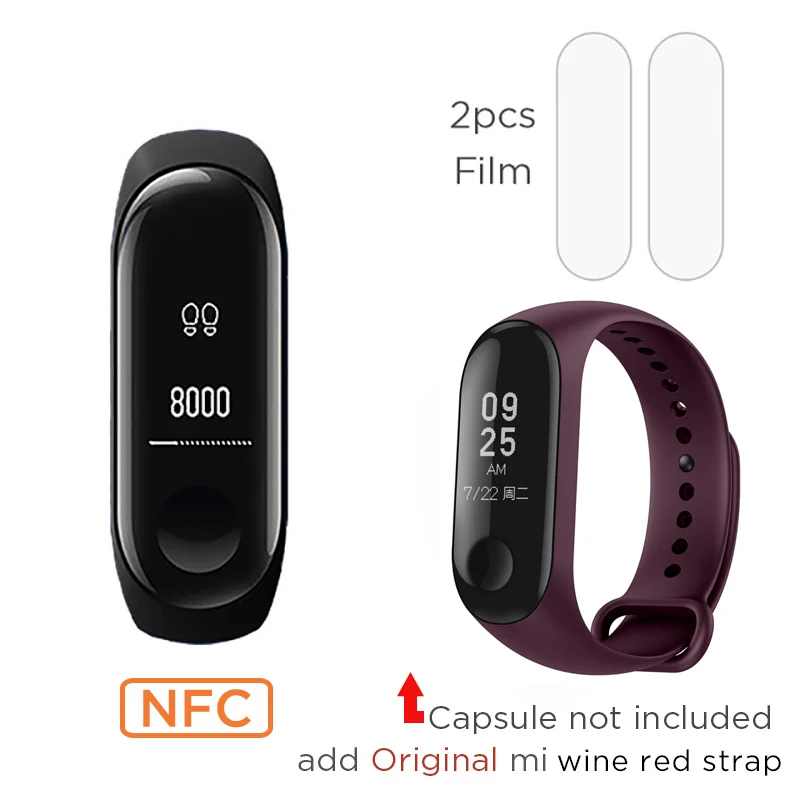 Xiaomi Mi band 3 NFC версия 0,7" OLED большой сенсорный экран новые умные браслеты браслет - Цвет: add original red