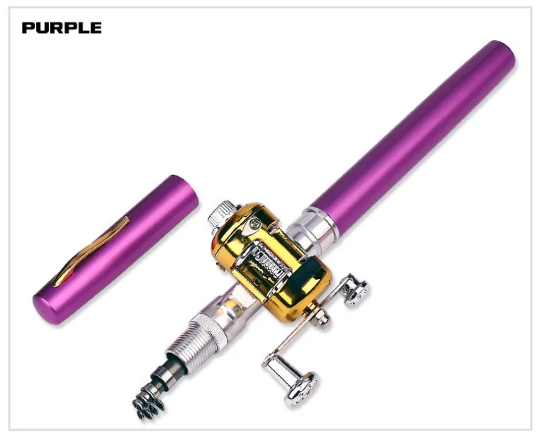 Портативная карманная телескопическая Мини Удочка для наружной удочки в форме ручки, складная удочка с катушкой, колесо для речного озера - Цвет: Фиолетовый
