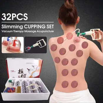 

32 Pieces Cans Cups Chinese Vacuum Cupping Kit Back Cupping Therapy Cups Body Massage Relaxation Healthy Massager+Suction Pump