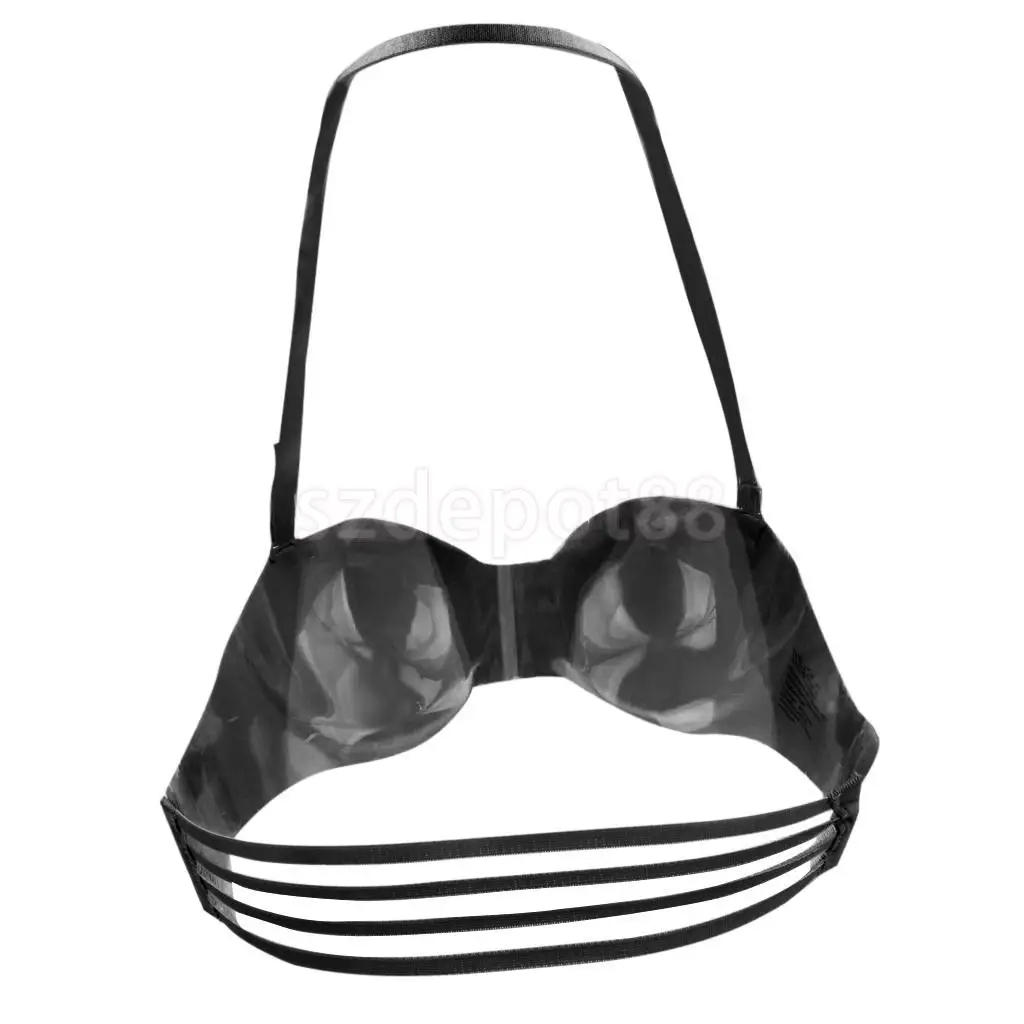 Без бретелек Холтер шеи невидимые ремни Bralette Свадебный бюстгальтер пуш-ап D черный