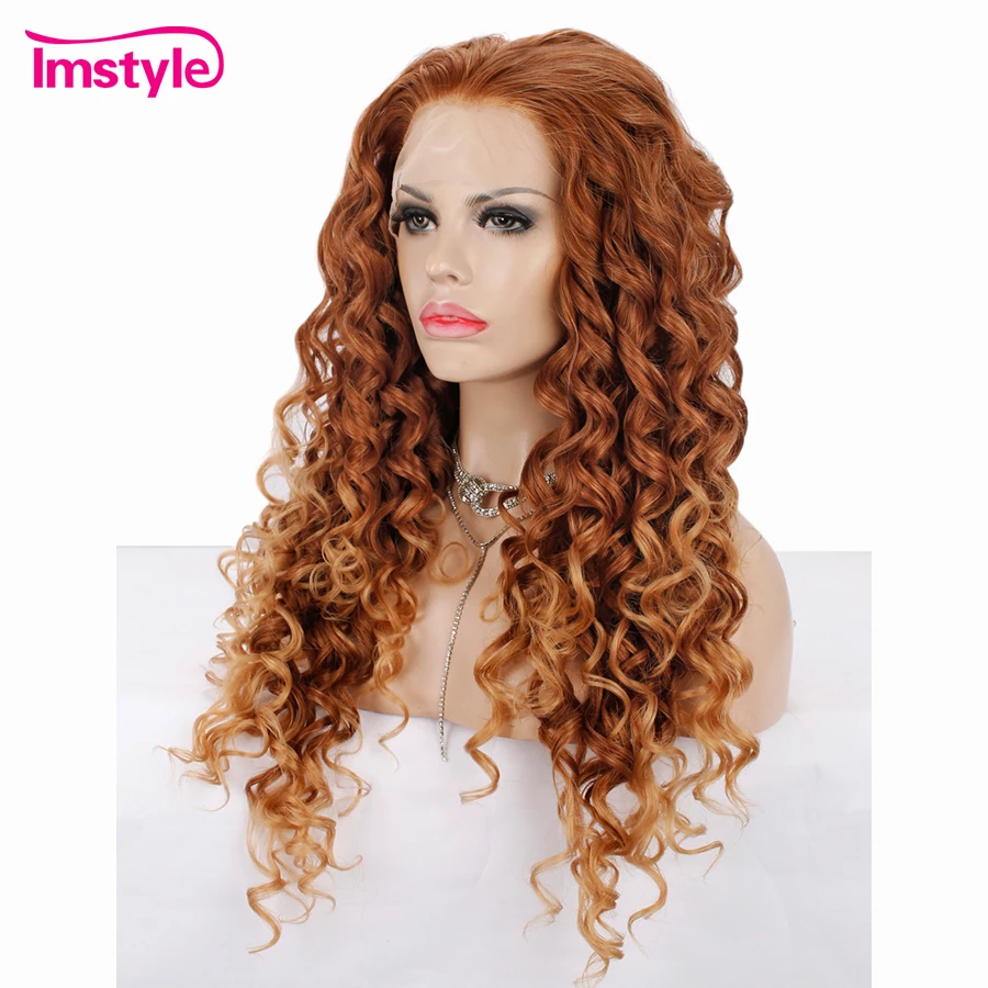 Imstyle вьющиеся коричневые парики для женщин синтетический парик на кружеве термостойкие волокна два тона цвет длинные натуральные волосы косплей парик