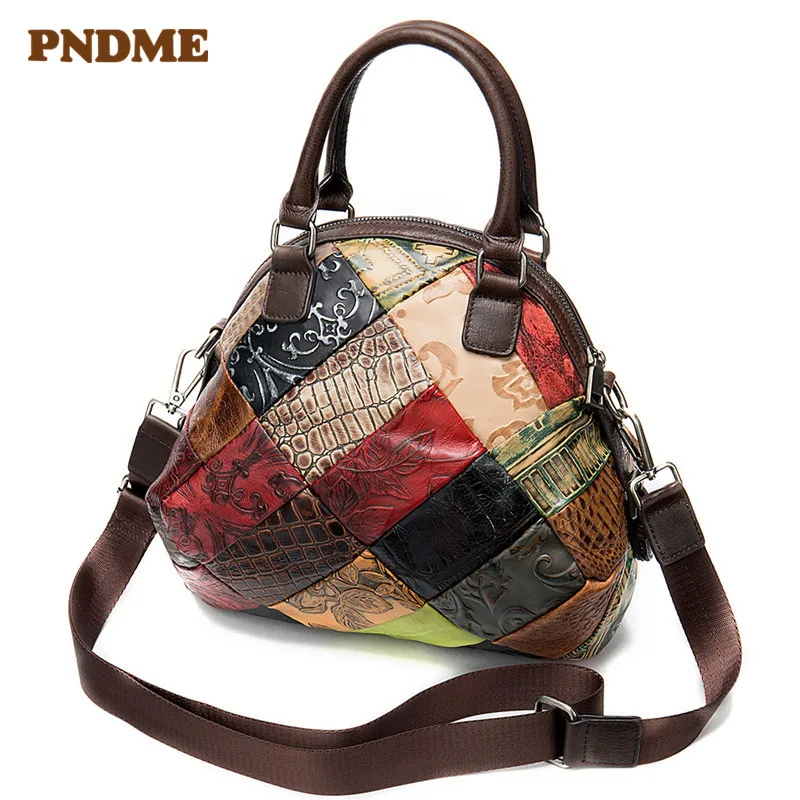 

Ladies casual head layer leather handbag geometric elements color large capacity leather shoulder bag diagonal cross bag