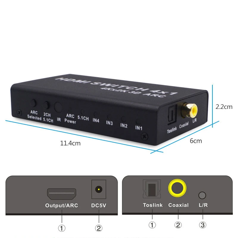  HDMI a quattro ingressi e una uscita switcher 4 ingresso e 1 uscita HD switcher Supporto ARC/audio 