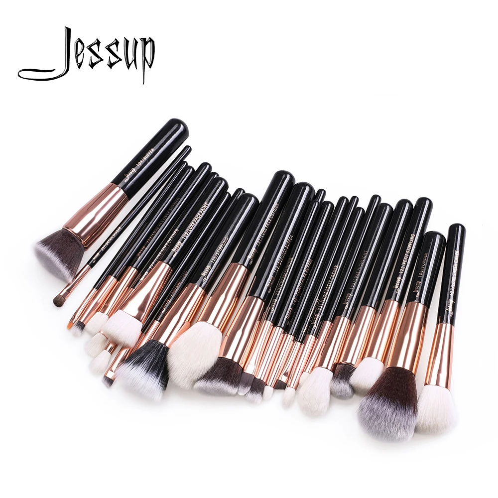 Jessup Brushes 25Pcs Rose Gold/Black Professional Makeup Brushes Set