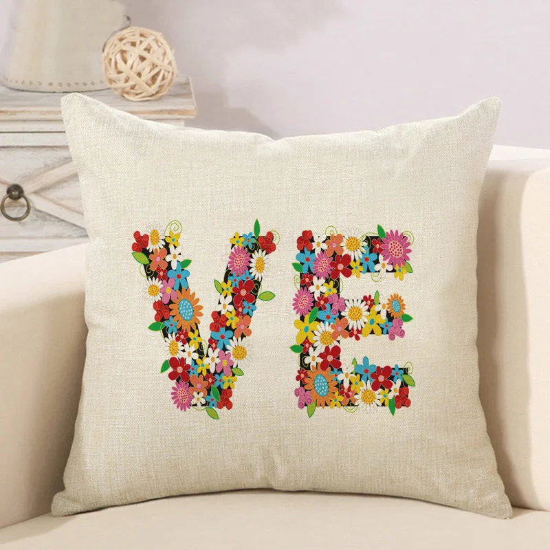 45*45cm Simple LOVE Letters Linen Cotton Blended Pillows Covers For
