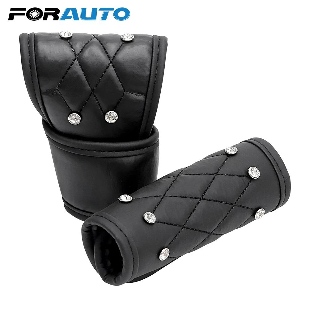 

FORAUTO 2Pcs/Set Gear Shift Knob Cover Leather Handbrake Padding Crystal Universal Hand Brake Gear Cover Car Auto