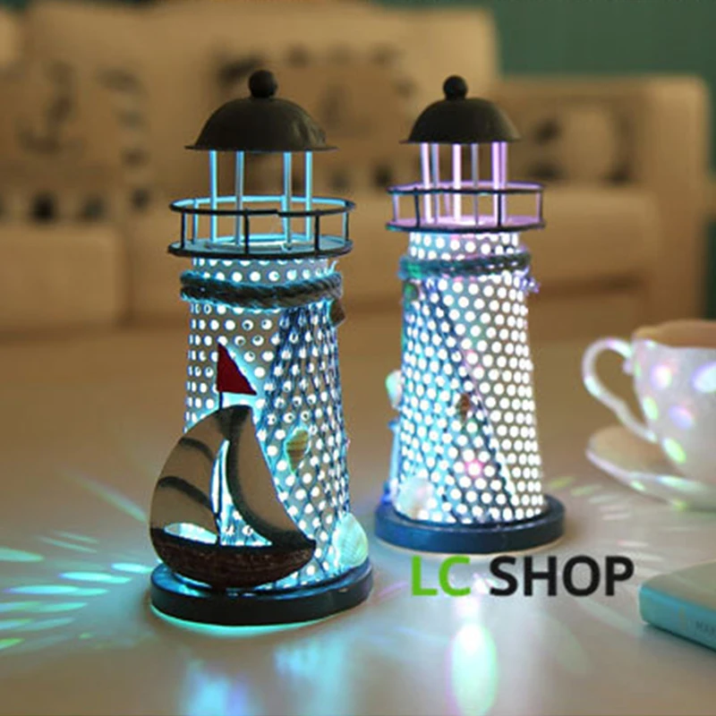 

38 Cm Height Antique Iron Lighthouse Candle Holder Lighthouse American Mediterranean Lighthouse Home Decoration Sea Candlestick