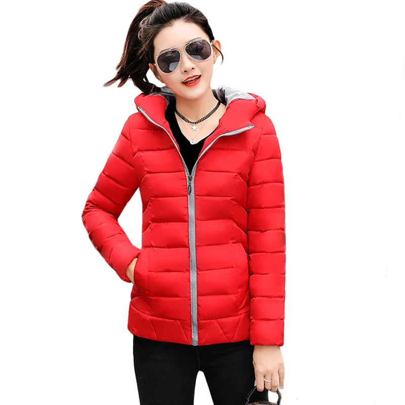 2018 Winter Jacket Women Plus Size Women Parka Thick Outerwear Solid Hooded Coat Short Female Slim Cotton Padded Basic Tops D212