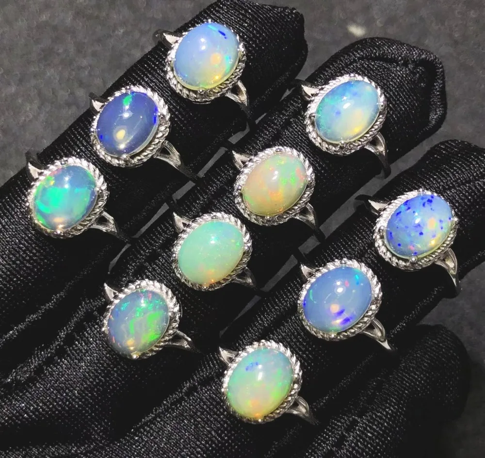 Real Natural Opal Multicolor Opal Ring Oval 7x9mm Shining Opal 925