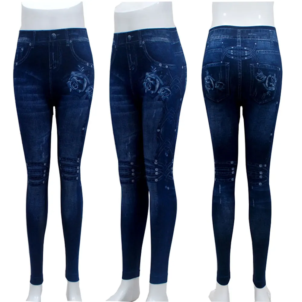 Fashion Slim Women Leggings Faux Denim Jeans Leggings Sexy Hole Heart Printing Casual Women Clothing Pencil Pants Plus size - Цвет: level rose