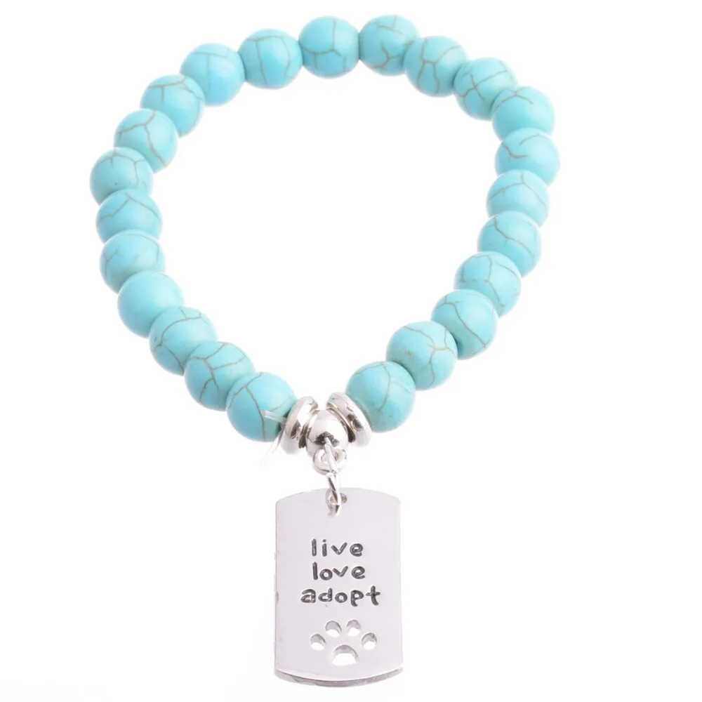 

Bespmosp Free Shipping Hollow Dog Paw Live Love Adopt Beads Chain Bracelets Bangle Dog Tag For Women Men Jewelry Gifts Party