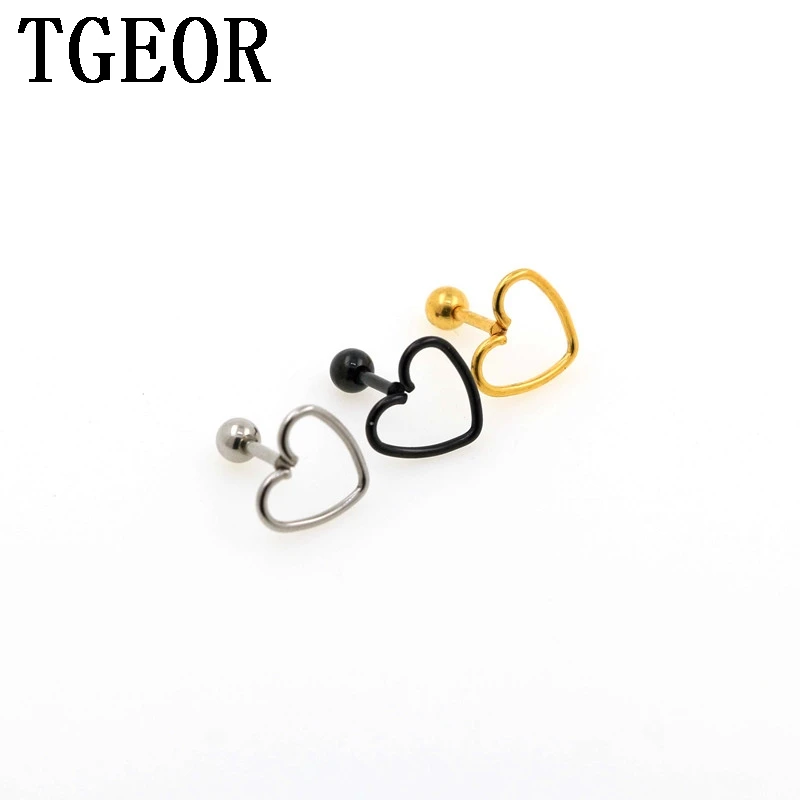 

free shipping Hot charm wholesale 30pcs 16G Stainless Steel mixed colors laser cut heart ear tragus piercing earring