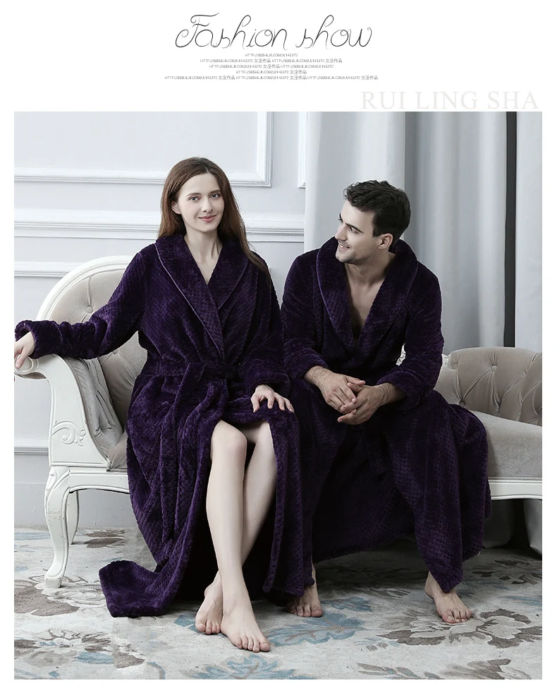 Extra Long Thick Waffle Coral Fleece Winter Warm Bath Robe Men Women Flannel Kimono Bathrobe Male Dressing Gown Mens Nightwear pajama pants