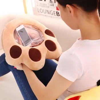 

2 in 1 Multifuntion Winter Plush Bear Footprint Visible Phone Warm Hand Throw Pillow Soft Stuffed Bear Paw Cushion Doll Toys