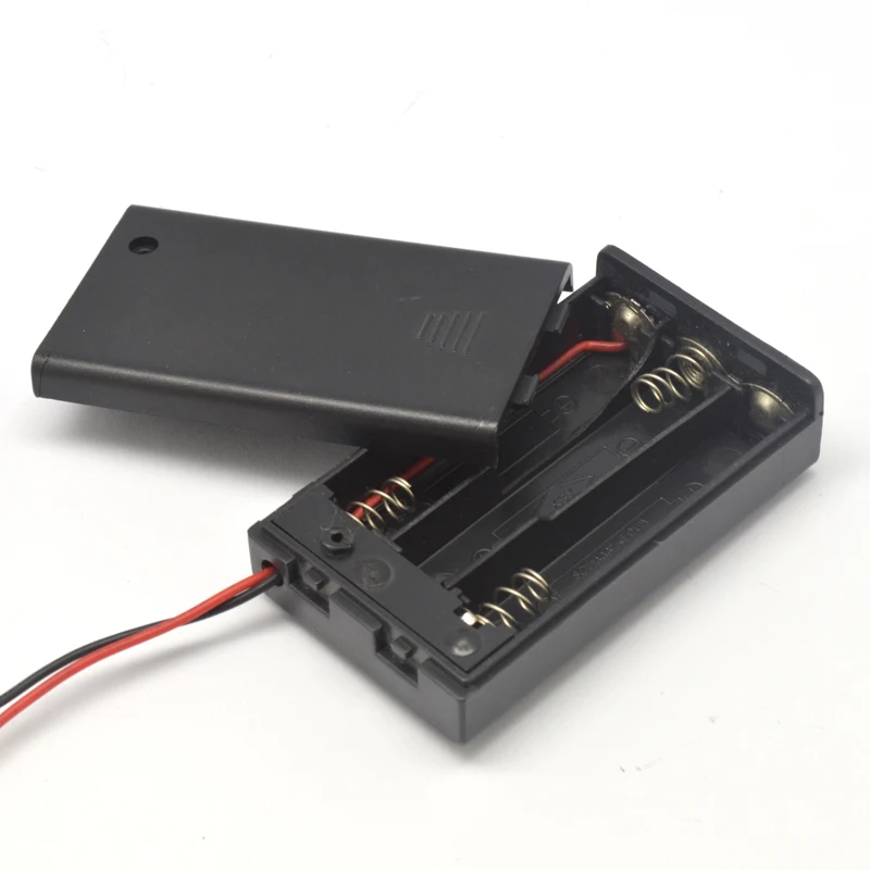 Free shipping by DHL 3 x AAA Battery Storage Cover Box Plastic Case Holder with Switch 150mm Wire Leads for 100pcs/lot Wholesale