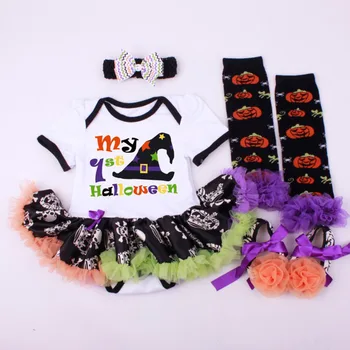 

4PCs per Set Baby Girls' My 1st Halloween Black Tutu Dress Infant Costume Outfit Headband Shoes Leg Warmers