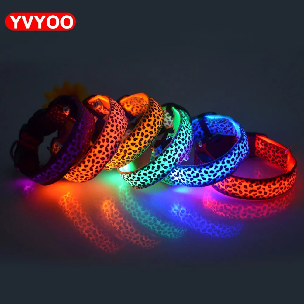 

Leopard LED Pet dog Collar Night Safety Flashing Glowing Collar Leash For Dogs Luminous Fluorescent Anti-lost Leads Pet Supplies