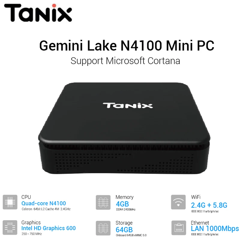 

Tanix TX88 Mini PC Intel GEMINI LAKE Celeron N4100 4GB RAM 64GB ROM TV Box 5G WiFi Bluetooth 4.0 1000M 4K Ultra HD Media Player