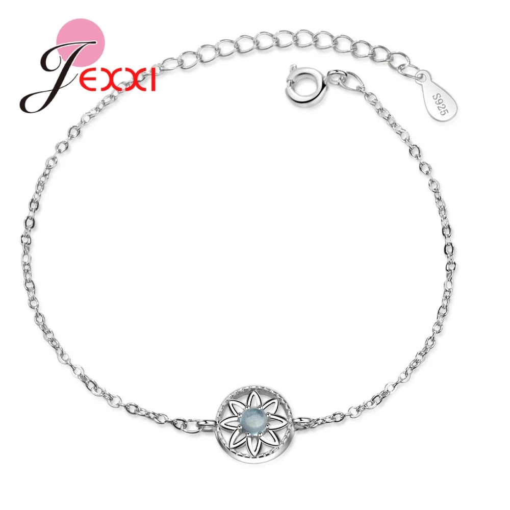 

New Summer Styles Elegance Flowers Shaped Real 925 Sterling Silver Thin Chains Bracelets For Women Christmas Gifts Jewelry