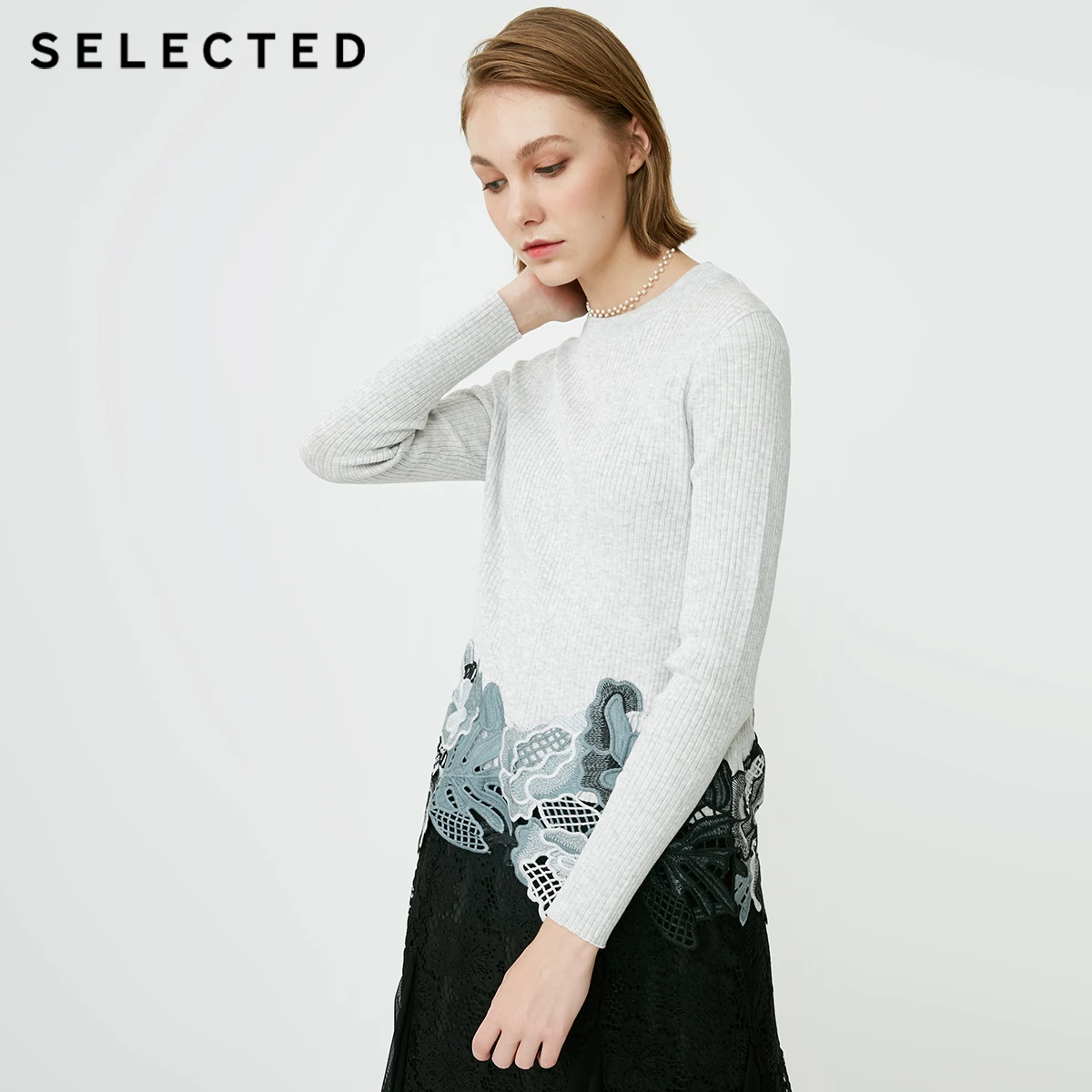SELECTED эластичное трикотажное кружевное с вышивкой шить женские самосовершенствования вязаный свитер S | 418324520