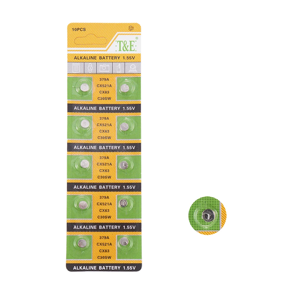 100pcs /lot 1.55V AG0 LR69 LR521 379A SR521SW D379 Alkaline Button Cell V379 SR63 Coin Battery Batteries For Watch Toys Remote